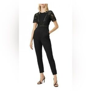 French Connection Viola Lula Lace-Trim Jumpsuit - Black Date Night Outfit